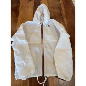 Vtg K-Way clear packable rainbow edged waterproof rain jacket womens size medium